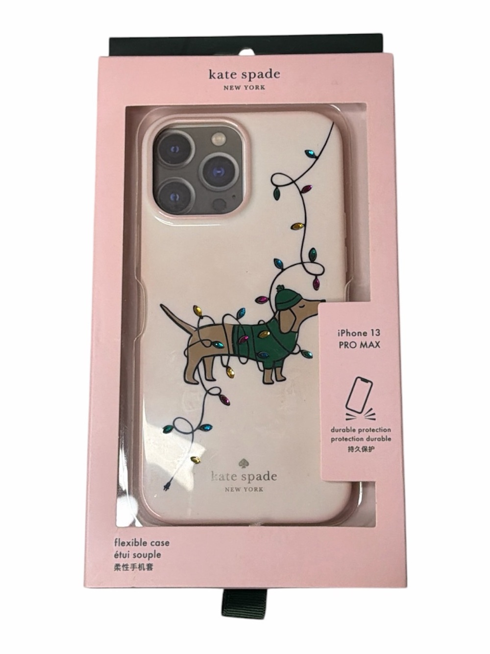 kate spade Pink Dachshund with Holiday Lights iPhone 13 Pro Max Case